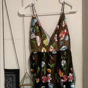 Embroidery flower mesh dress